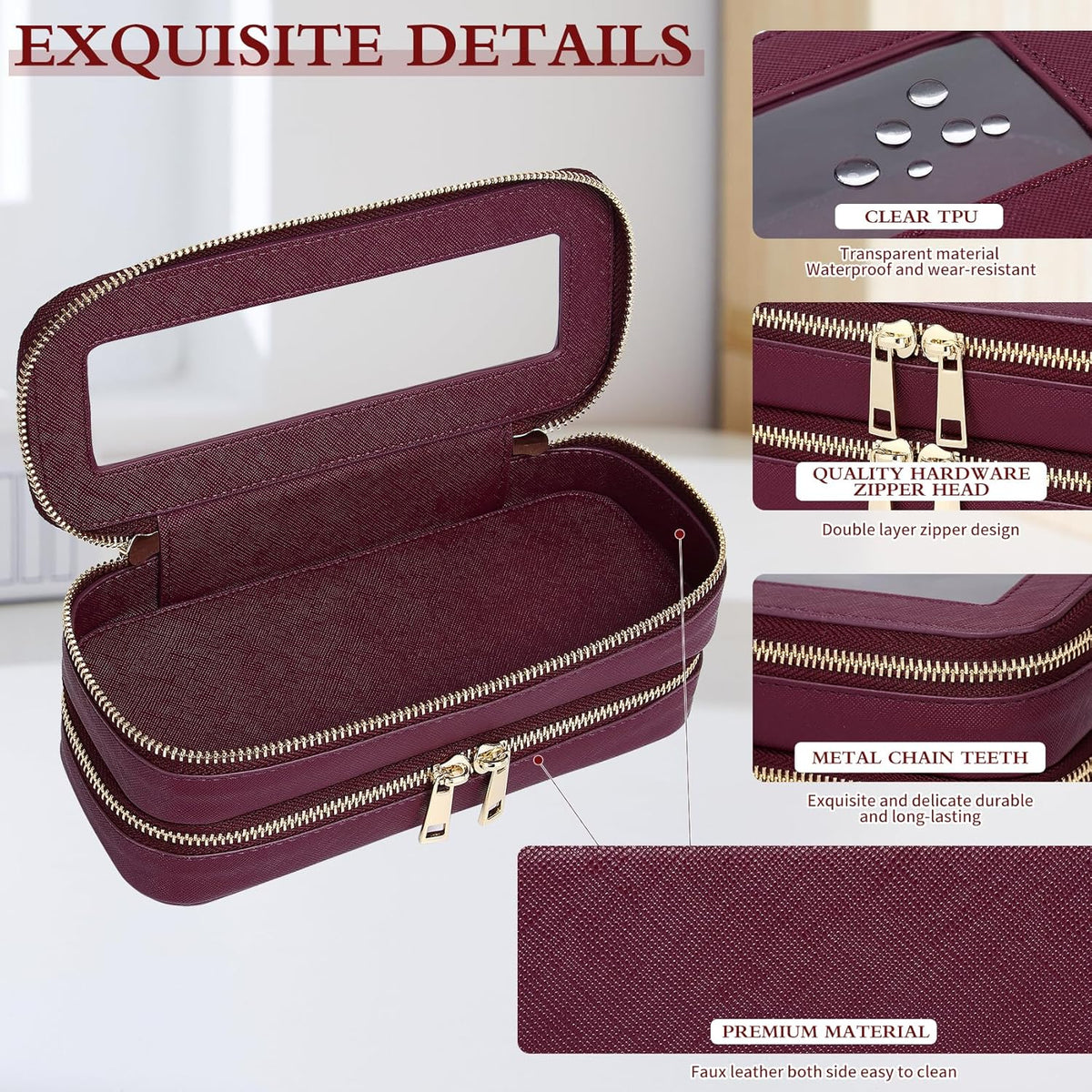 Travel Makeup Set, Black, L+M+SLIM | Waterproof, Transparent Cosmetic Bag, Toiletry Bag, Makeup Brush Case with Zipper, Car Essentials for Women