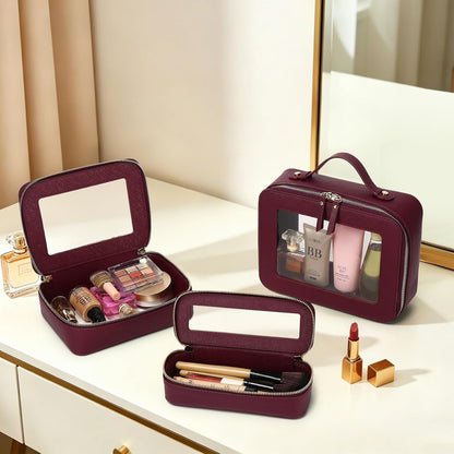 Travel Makeup Set, Black, L+M+SLIM | Waterproof, Transparent Cosmetic Bag, Toiletry Bag, Makeup Brush Case with Zipper, Car Essentials for Women