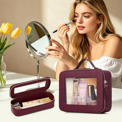 Travel Makeup Set, Black, L+M+SLIM | Waterproof, Transparent Cosmetic Bag, Toiletry Bag, Makeup Brush Case with Zipper, Car Essentials for Women