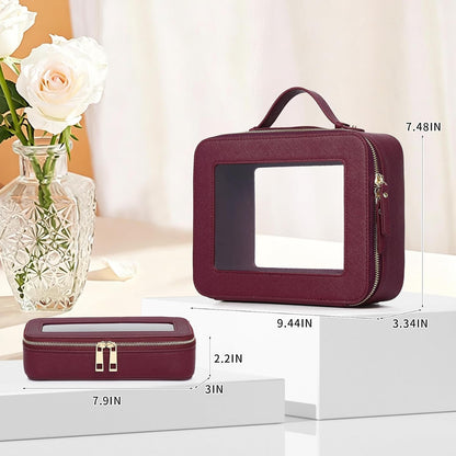 Travel Makeup Set, Black, L+M+SLIM | Waterproof, Transparent Cosmetic Bag, Toiletry Bag, Makeup Brush Case with Zipper, Car Essentials for Women