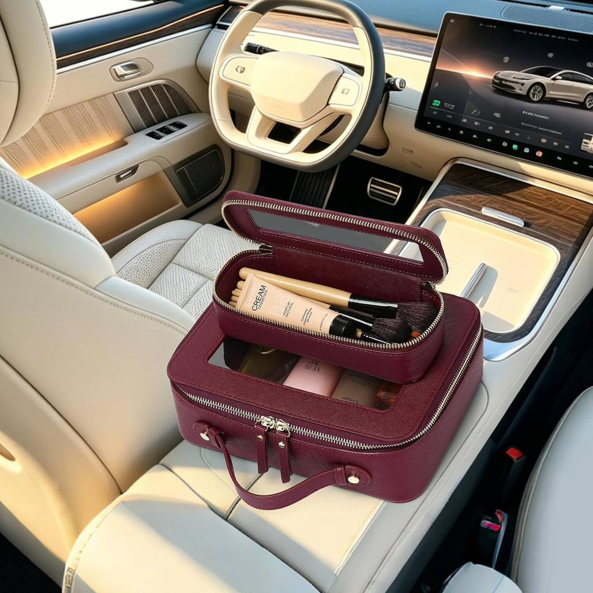 Travel Makeup Set, Black, L+M+SLIM | Waterproof, Transparent Cosmetic Bag, Toiletry Bag, Makeup Brush Case with Zipper, Car Essentials for Women