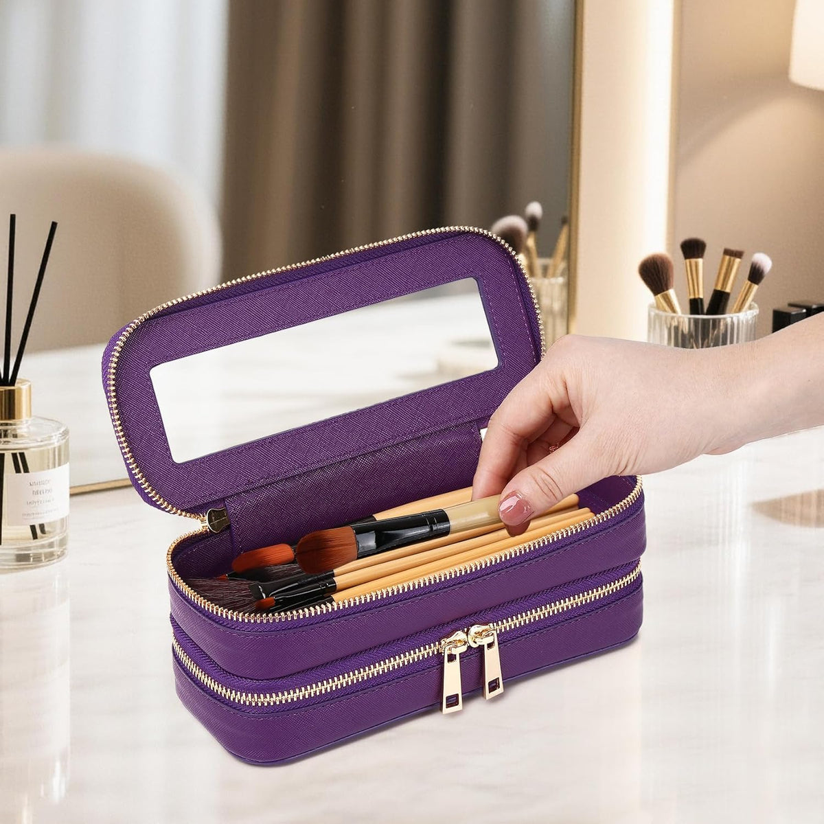 Travel Makeup Set, Black, L+M+SLIM | Waterproof, Transparent Cosmetic Bag, Toiletry Bag, Makeup Brush Case with Zipper, Car Essentials for Women