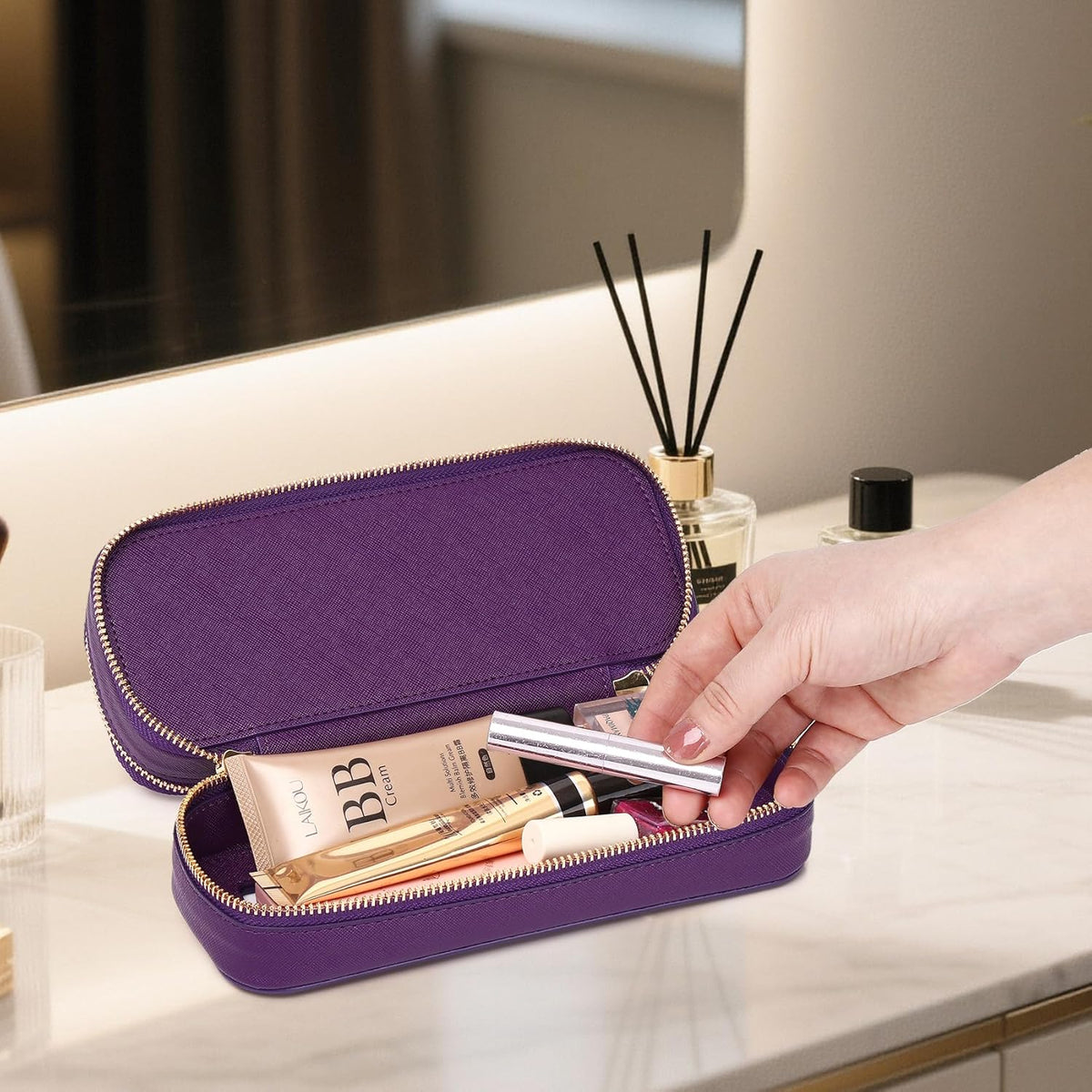 Travel Makeup Set, Black, L+M+SLIM | Waterproof, Transparent Cosmetic Bag, Toiletry Bag, Makeup Brush Case with Zipper, Car Essentials for Women