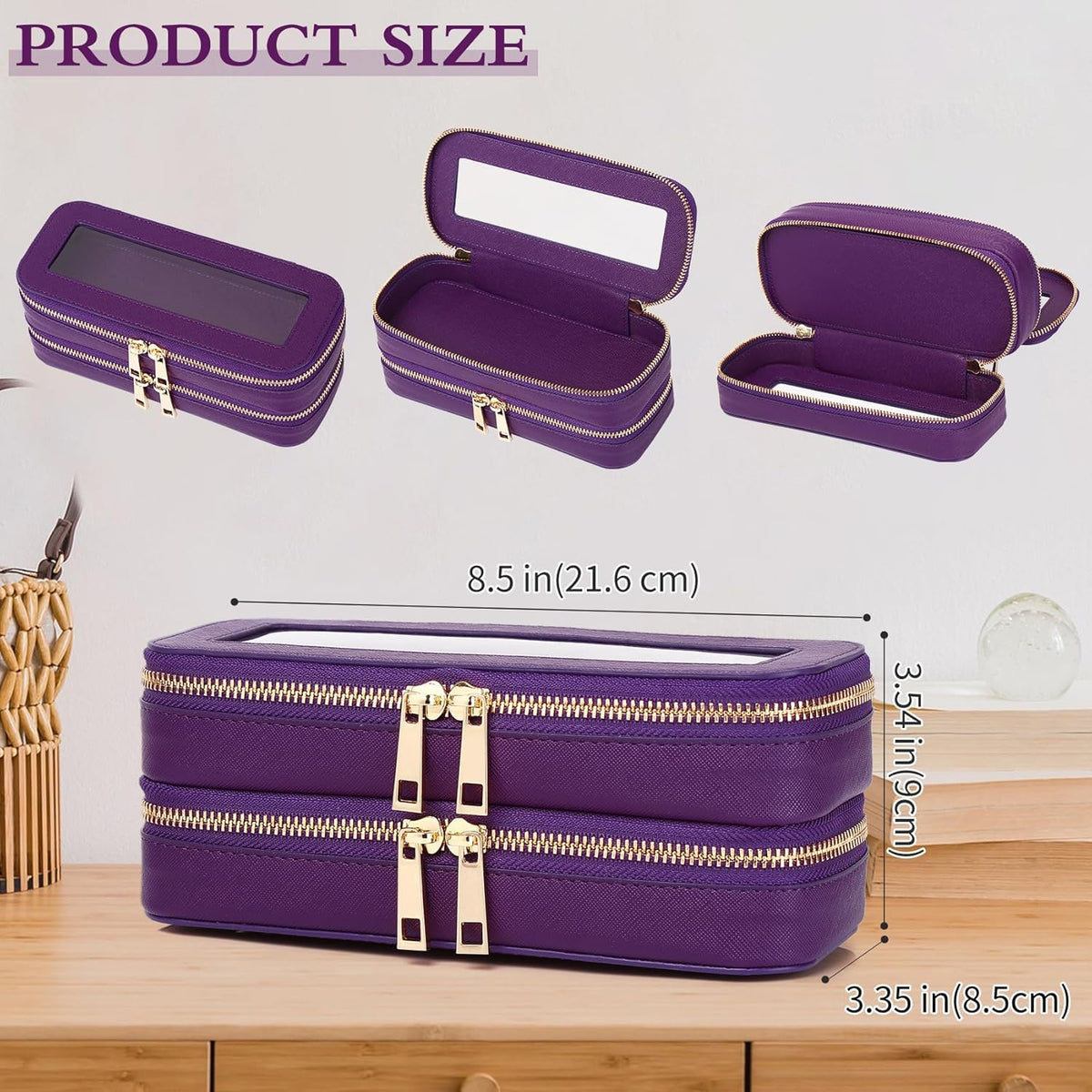 Travel Makeup Set, Black, L+M+SLIM | Waterproof, Transparent Cosmetic Bag, Toiletry Bag, Makeup Brush Case with Zipper, Car Essentials for Women