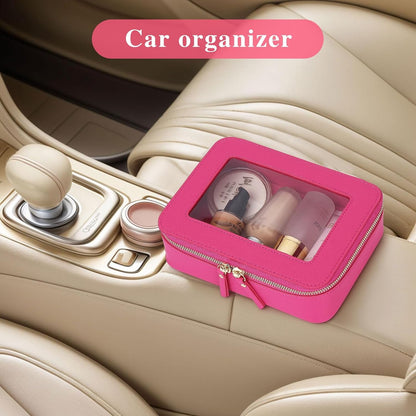 Travel Makeup Set, Black, L+M+SLIM | Waterproof, Transparent Cosmetic Bag, Toiletry Bag, Makeup Brush Case with Zipper, Car Essentials for Women