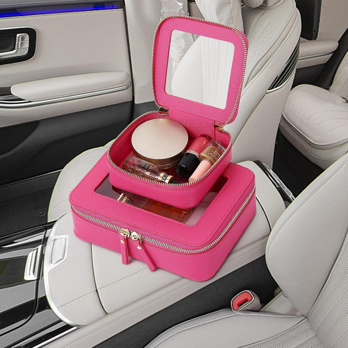 Travel Makeup Set, Black, L+M+SLIM | Waterproof, Transparent Cosmetic Bag, Toiletry Bag, Makeup Brush Case with Zipper, Car Essentials for Women