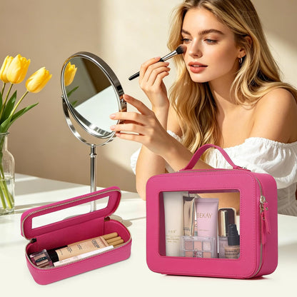 Travel Makeup Set, Black, L+M+SLIM | Waterproof, Transparent Cosmetic Bag, Toiletry Bag, Makeup Brush Case with Zipper, Car Essentials for Women