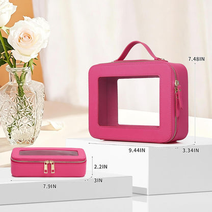 Travel Makeup Set, Black, L+M+SLIM | Waterproof, Transparent Cosmetic Bag, Toiletry Bag, Makeup Brush Case with Zipper, Car Essentials for Women