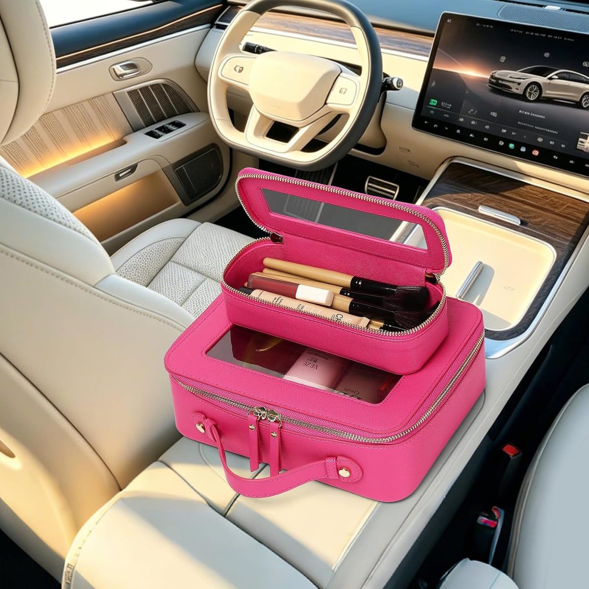 Travel Makeup Set, Black, L+M+SLIM | Waterproof, Transparent Cosmetic Bag, Toiletry Bag, Makeup Brush Case with Zipper, Car Essentials for Women
