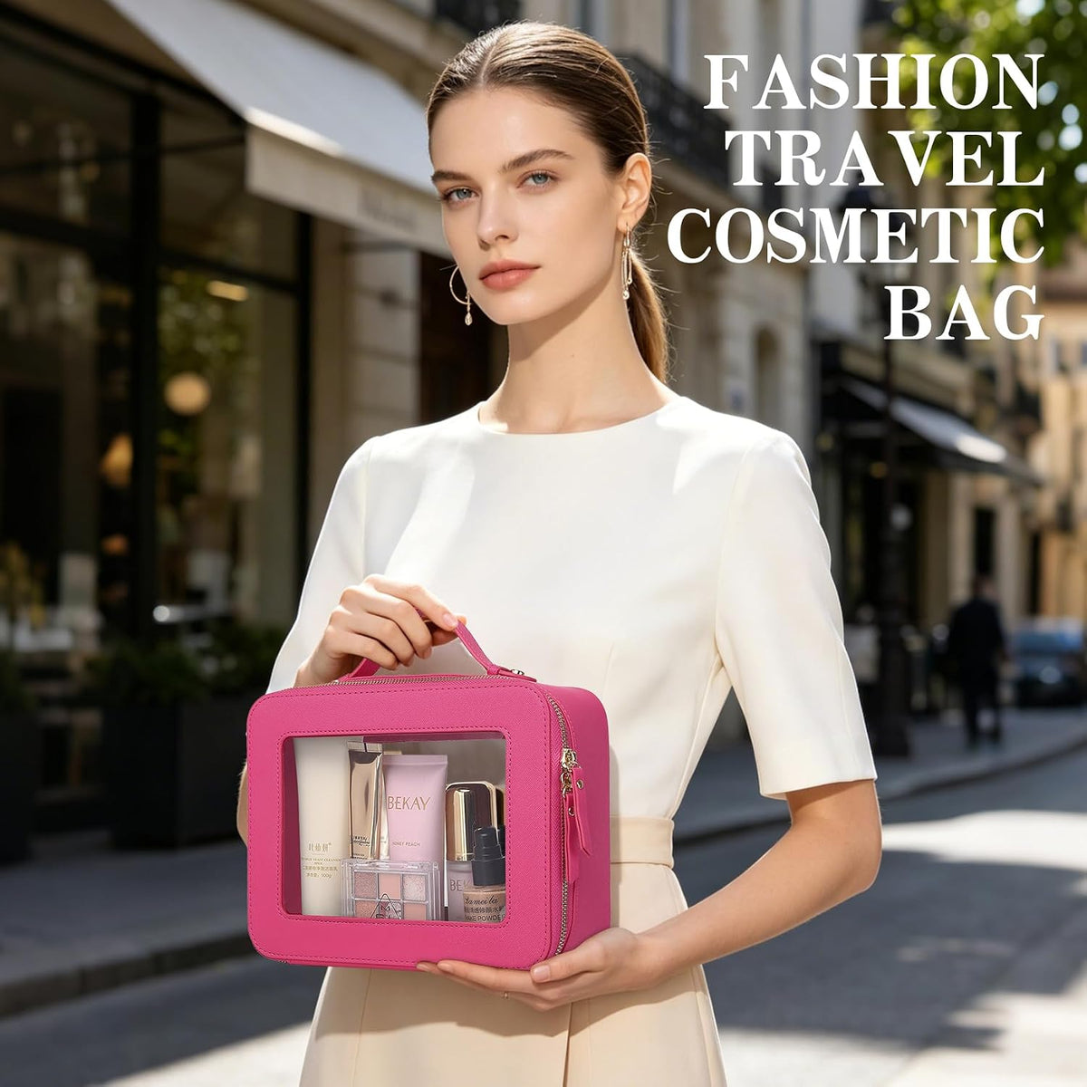 Travel Makeup Set, Black, L+M+SLIM | Waterproof, Transparent Cosmetic Bag, Toiletry Bag, Makeup Brush Case with Zipper, Car Essentials for Women