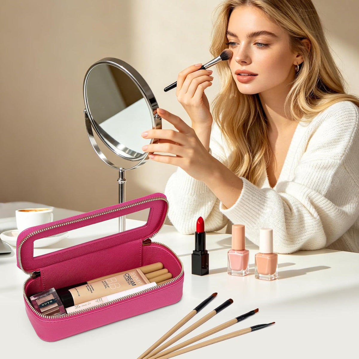 Travel Makeup Set, Black, L+M+SLIM | Waterproof, Transparent Cosmetic Bag, Toiletry Bag, Makeup Brush Case with Zipper, Car Essentials for Women