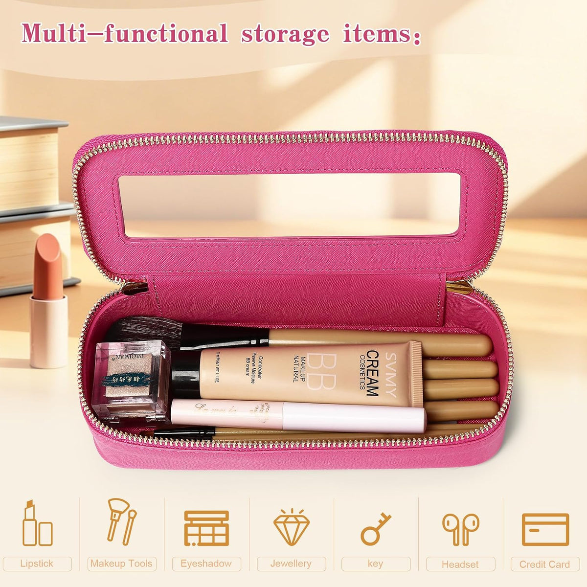 Travel Makeup Set, Black, L+M+SLIM | Waterproof, Transparent Cosmetic Bag, Toiletry Bag, Makeup Brush Case with Zipper, Car Essentials for Women