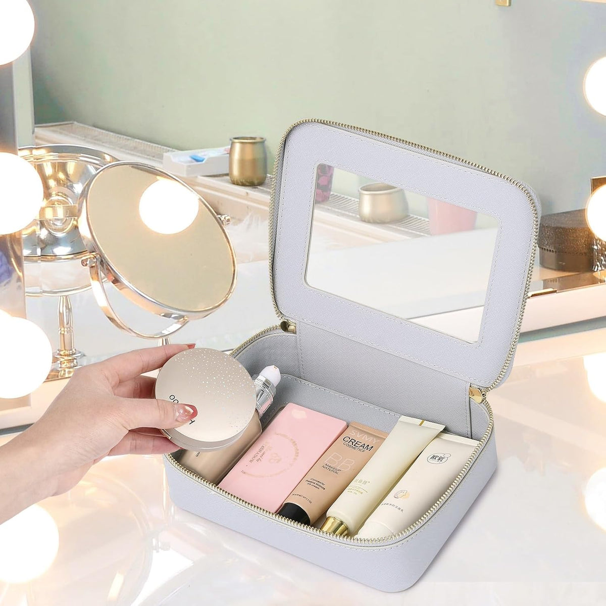 Travel Makeup Set, Black, L+M+SLIM | Waterproof, Transparent Cosmetic Bag, Toiletry Bag, Makeup Brush Case with Zipper, Car Essentials for Women