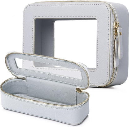 Travel Makeup Set, Black, L+M+SLIM | Waterproof, Transparent Cosmetic Bag, Toiletry Bag, Makeup Brush Case with Zipper, Car Essentials for Women