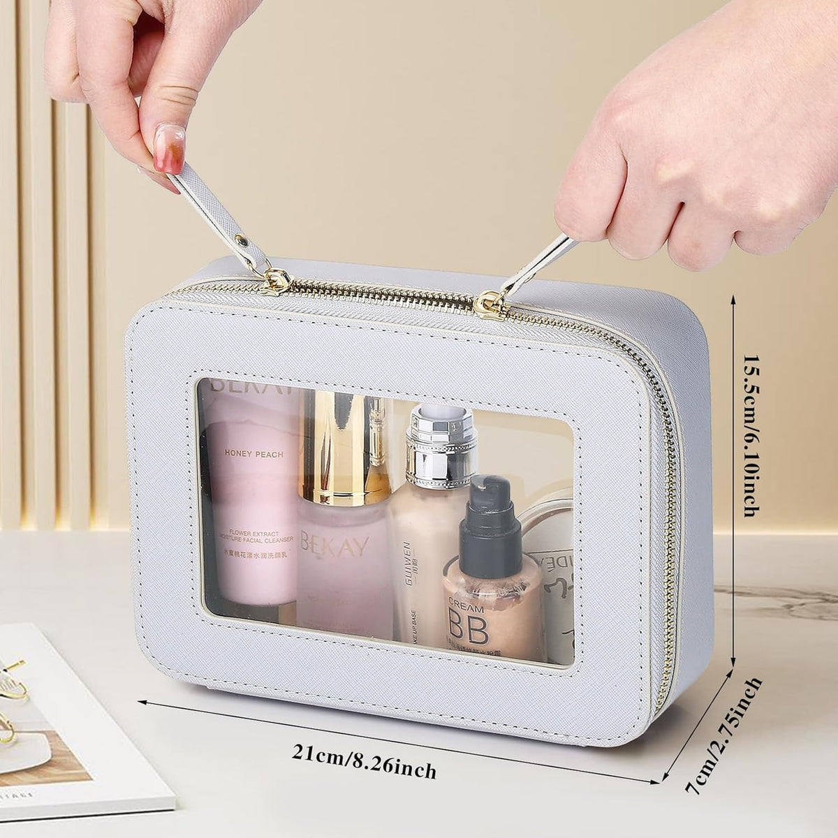 Travel Makeup Set, Black, L+M+SLIM | Waterproof, Transparent Cosmetic Bag, Toiletry Bag, Makeup Brush Case with Zipper, Car Essentials for Women