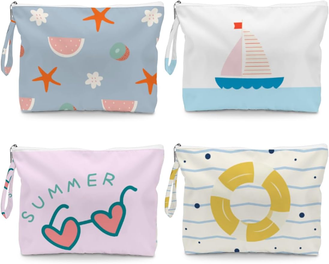 4 Pack Reusable Waterproof Wet Bag, Dry Wet Separation Storage Pouch for Travel Gym Beach Pool Swimsuits Toiletries Makeup Laundry Organizer