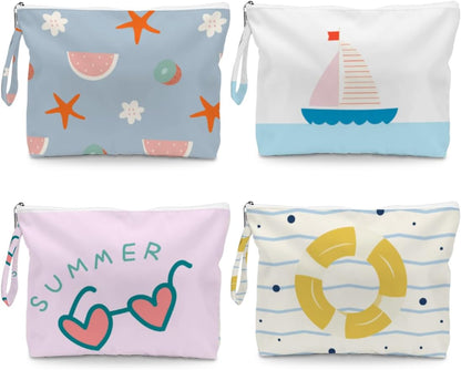 4 Pack Reusable Waterproof Wet Bag, Dry Wet Separation Storage Pouch for Travel Gym Beach Pool Swimsuits Toiletries Makeup Laundry Organizer