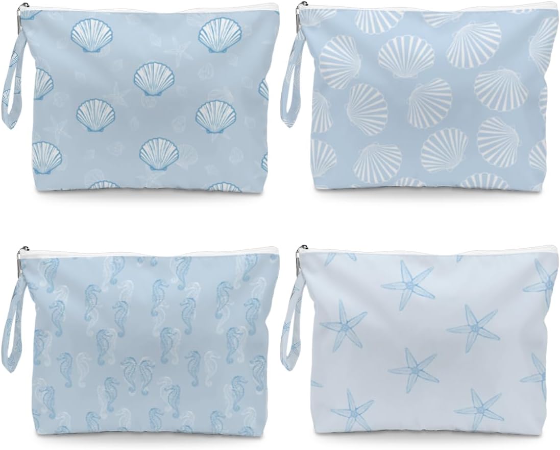 4 Pack Reusable Waterproof Wet Bag, Dry Wet Separation Storage Pouch for Travel Gym Beach Pool Swimsuits Toiletries Makeup Laundry Organizer