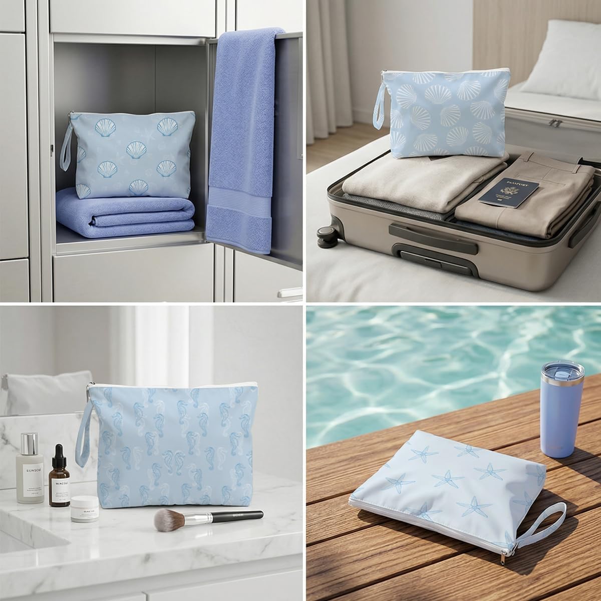 4 Pack Reusable Waterproof Wet Bag, Dry Wet Separation Storage Pouch for Travel Gym Beach Pool Swimsuits Toiletries Makeup Laundry Organizer