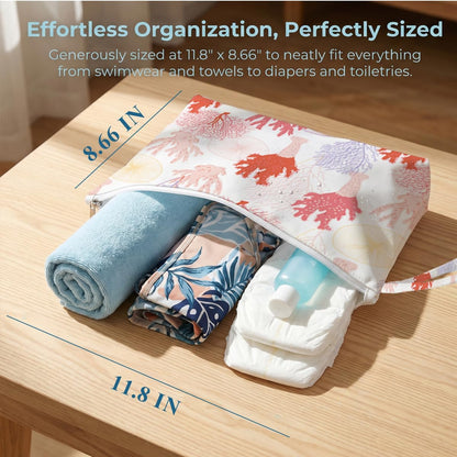 4 Pack Reusable Waterproof Wet Bag, Dry Wet Separation Storage Pouch for Travel Gym Beach Pool Swimsuits Toiletries Makeup Laundry Organizer