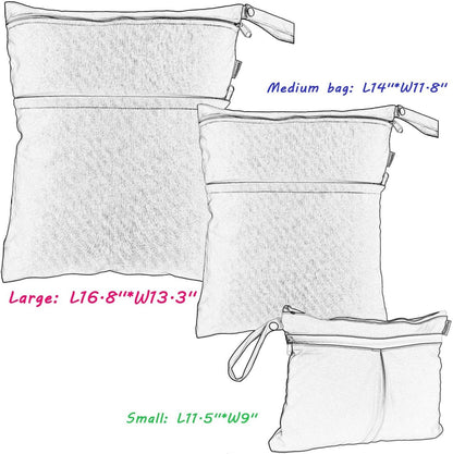 3pcs Travel Wet and Dry Bag with Handle for Cloth Diaper, Pumping Parts, Clothes, Swimsuit and More, Easy to Grab and Go, Black Arrows