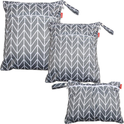 3pcs Travel Wet and Dry Bag with Handle for Cloth Diaper, Pumping Parts, Clothes, Swimsuit and More, Easy to Grab and Go, Black Arrows