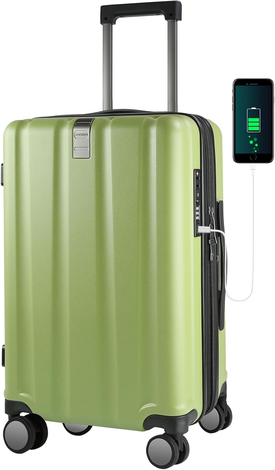Hardside Expandable Carry On Luggage with Spinner Wheels & Built-in TSA Lock, Durable Suitcase Rolling Luggage with USB Port, Carry-On 20-Inch, White