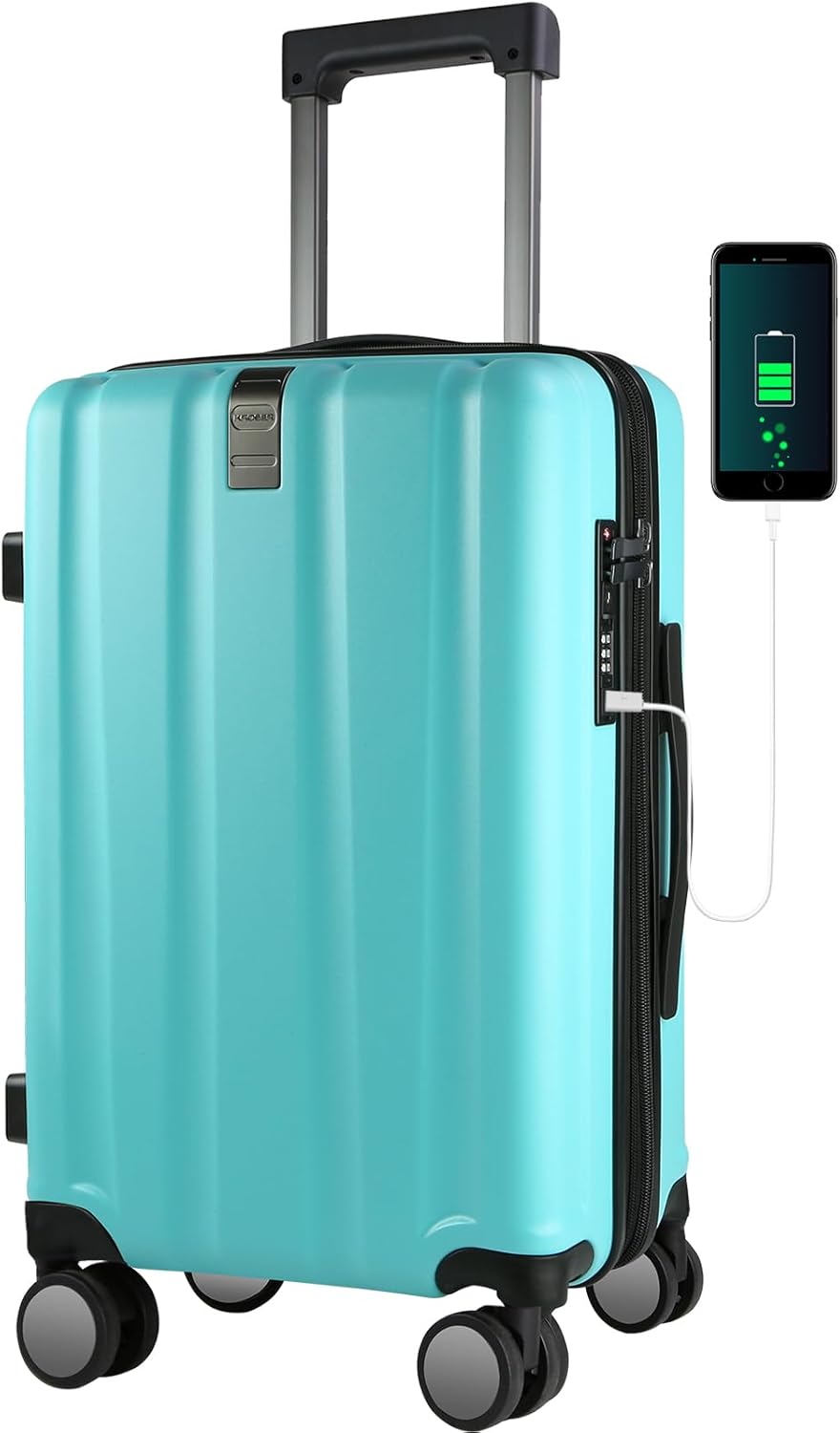 Hardside Expandable Carry On Luggage with Spinner Wheels & Built-in TSA Lock, Durable Suitcase Rolling Luggage with USB Port, Carry-On 20-Inch, White