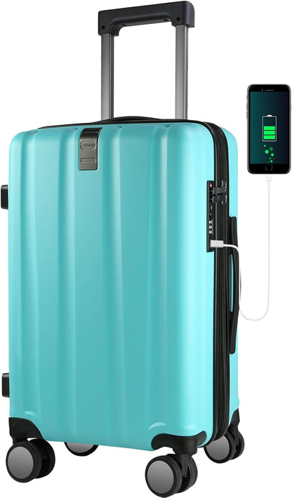 Hardside Expandable Carry On Luggage with Spinner Wheels & Built-in TSA Lock, Durable Suitcase Rolling Luggage with USB Port, Carry-On 20-Inch, White