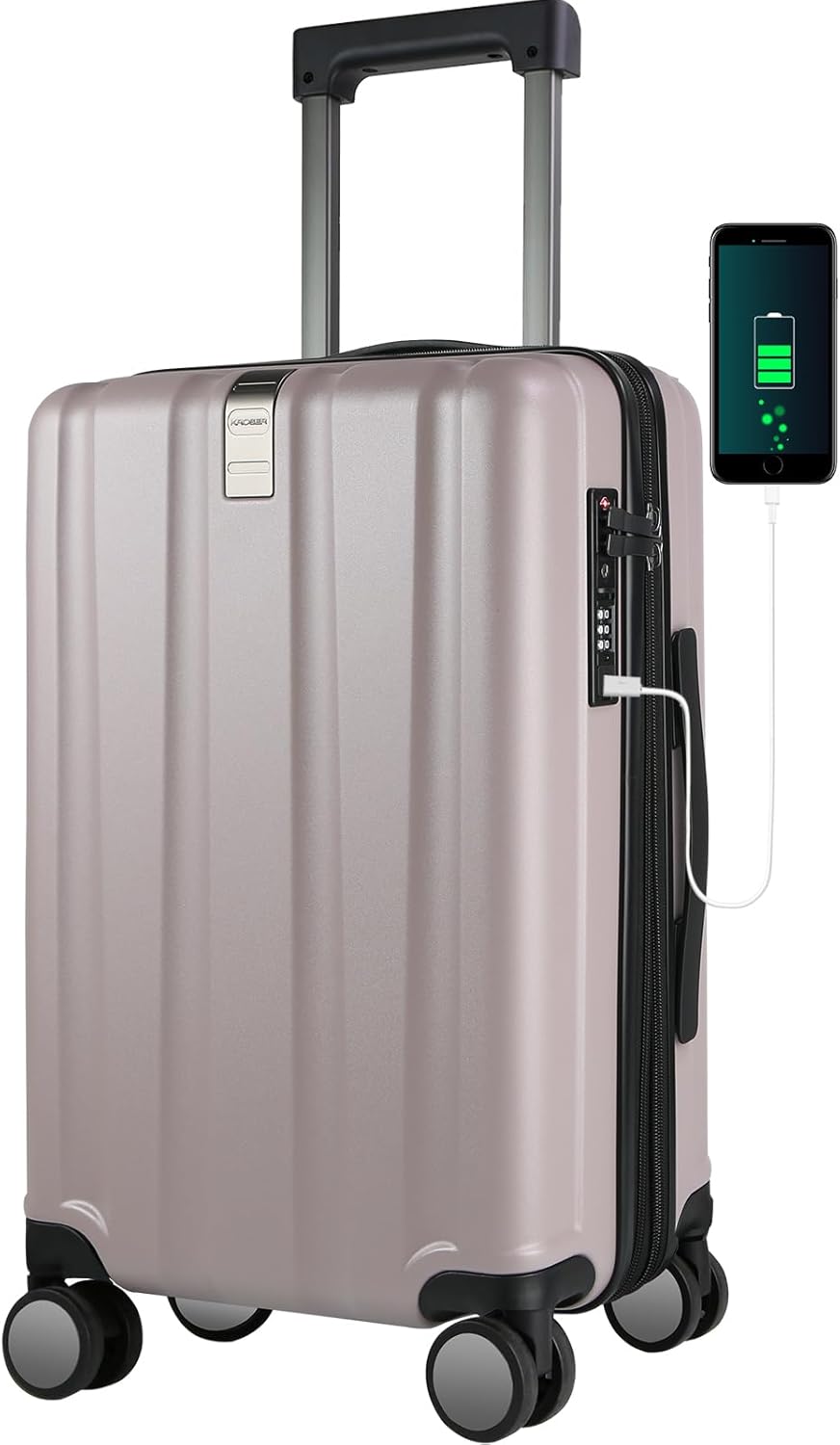 Hardside Expandable Carry On Luggage with Spinner Wheels & Built-in TSA Lock, Durable Suitcase Rolling Luggage with USB Port, Carry-On 20-Inch, White