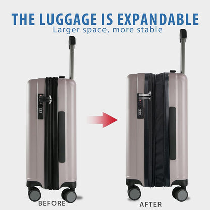 Hardside Expandable Carry On Luggage with Spinner Wheels & Built-in TSA Lock, Durable Suitcase Rolling Luggage with USB Port, Carry-On 20-Inch, White