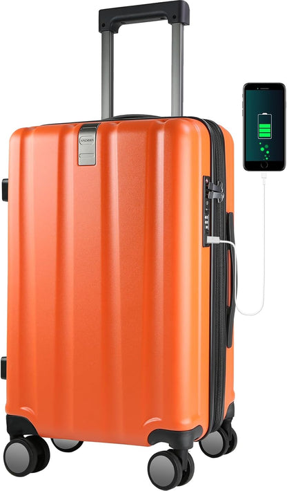 Hardside Expandable Carry On Luggage with Spinner Wheels & Built-in TSA Lock, Durable Suitcase Rolling Luggage with USB Port, Carry-On 20-Inch, White