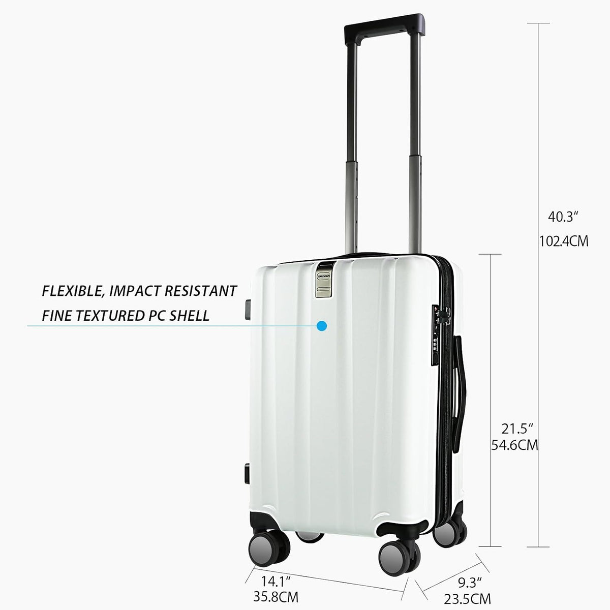 Hardside Expandable Carry On Luggage with Spinner Wheels & Built-in TSA Lock, Durable Suitcase Rolling Luggage with USB Port, Carry-On 20-Inch, White