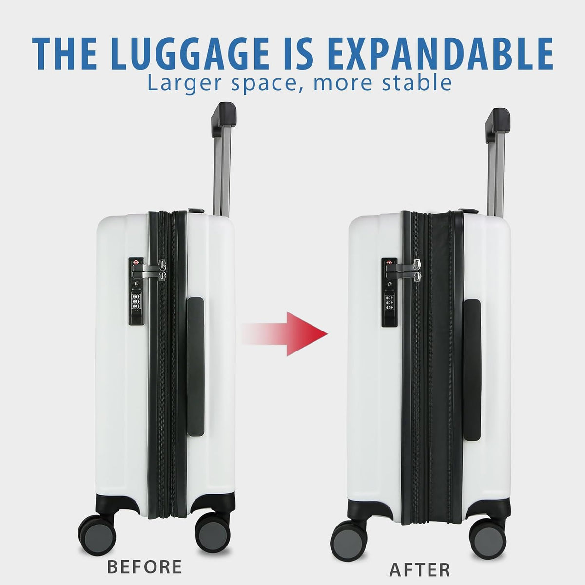 Hardside Expandable Carry On Luggage with Spinner Wheels & Built-in TSA Lock, Durable Suitcase Rolling Luggage with USB Port, Carry-On 20-Inch, White