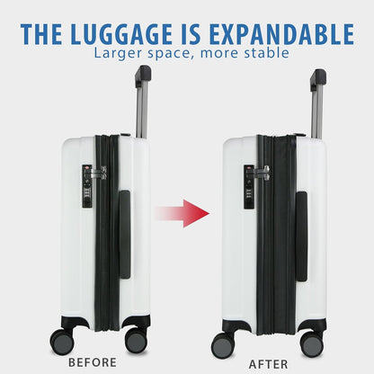 Hardside Expandable Carry On Luggage with Spinner Wheels & Built-in TSA Lock, Durable Suitcase Rolling Luggage with USB Port, Carry-On 20-Inch, White