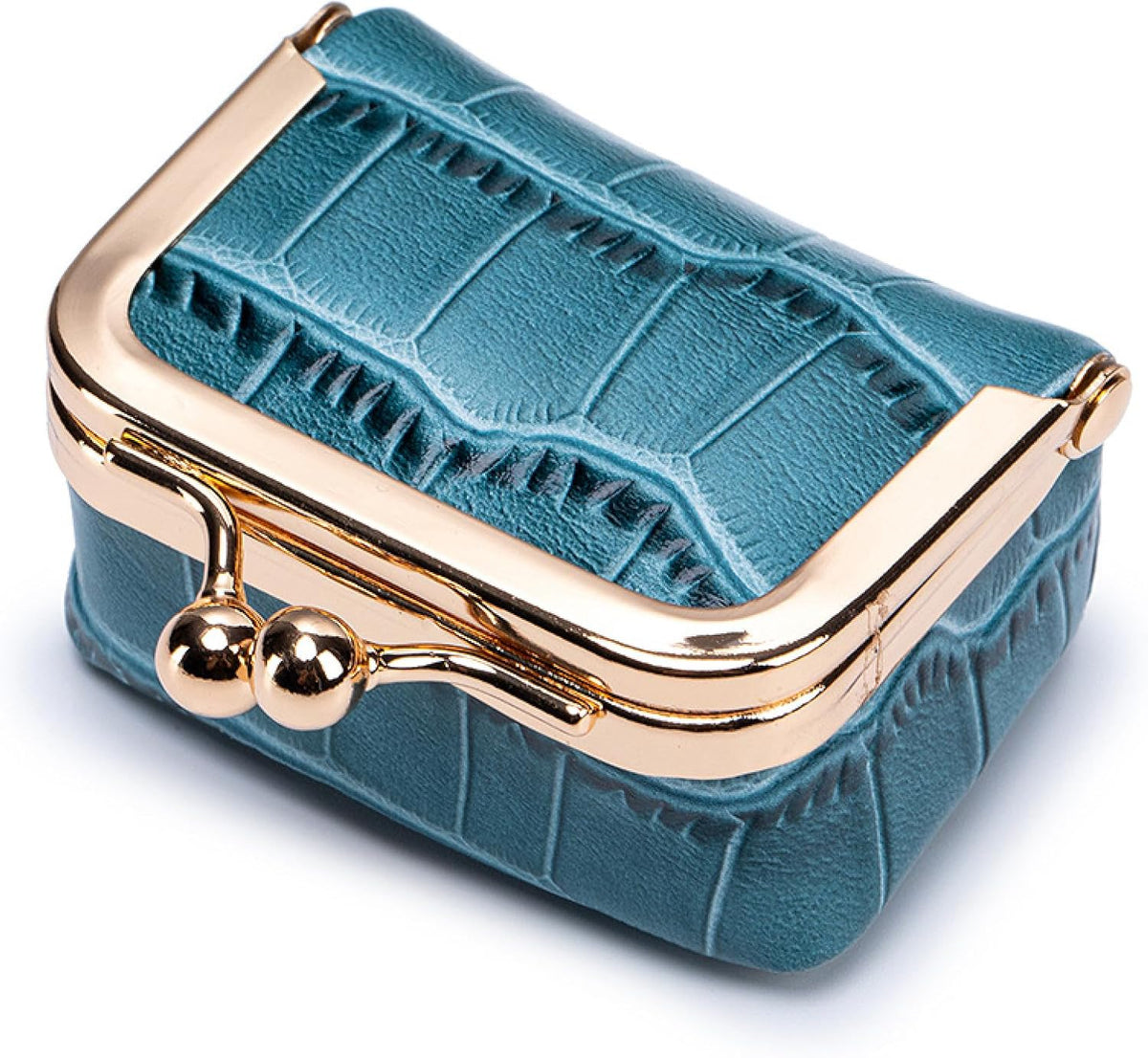 Travel Jewelry Organizer Case, Black Crocodile Pattern Leather, Small Portable Jewelry Box with Kiss Lock Clasp, mini Jewelry Roll for Women girl (Milk Tea, S)