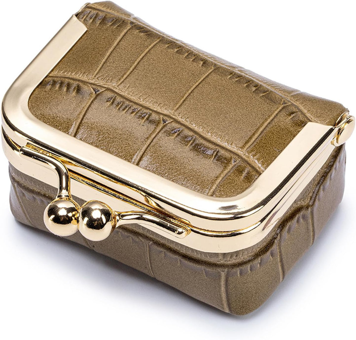 Travel Jewelry Organizer Case, Black Crocodile Pattern Leather, Small Portable Jewelry Box with Kiss Lock Clasp, mini Jewelry Roll for Women girl (Milk Tea, S)