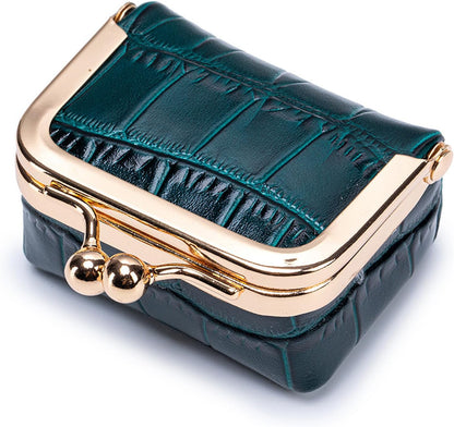 Travel Jewelry Organizer Case, Black Crocodile Pattern Leather, Small Portable Jewelry Box with Kiss Lock Clasp, mini Jewelry Roll for Women girl (Milk Tea, S)