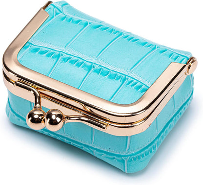 Travel Jewelry Organizer Case, Black Crocodile Pattern Leather, Small Portable Jewelry Box with Kiss Lock Clasp, mini Jewelry Roll for Women girl (Milk Tea, S)