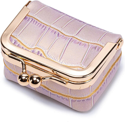 Travel Jewelry Organizer Case, Black Crocodile Pattern Leather, Small Portable Jewelry Box with Kiss Lock Clasp, mini Jewelry Roll for Women girl (Milk Tea, S)