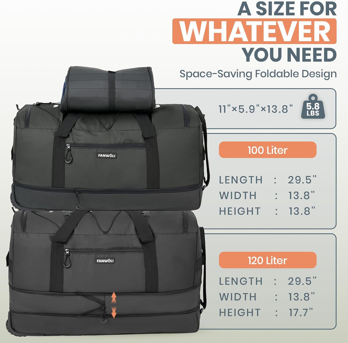 Collapsible & Expandable 100L-120L Large Rolling Duffle Bag - 30'' Waterproof Wheeled Luggage with No-Sag Heavyload Design, Lock & Soft Handle for Travel, Camping, Dorm, Moving (Red-2)