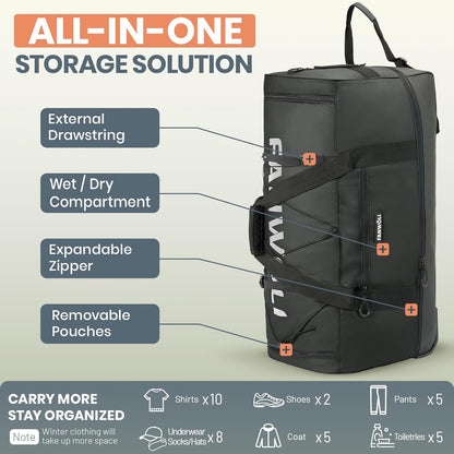 Collapsible & Expandable 100L-120L Large Rolling Duffle Bag - 30'' Waterproof Wheeled Luggage with No-Sag Heavyload Design, Lock & Soft Handle for Travel, Camping, Dorm, Moving (Red-2)