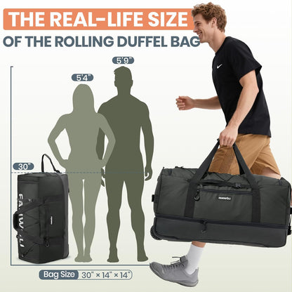 Collapsible & Expandable 100L-120L Large Rolling Duffle Bag - 30'' Waterproof Wheeled Luggage with No-Sag Heavyload Design, Lock & Soft Handle for Travel, Camping, Dorm, Moving (Red-2)