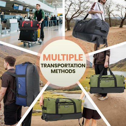 Collapsible & Expandable 100L-120L Large Rolling Duffle Bag - 30'' Waterproof Wheeled Luggage with No-Sag Heavyload Design, Lock & Soft Handle for Travel, Camping, Dorm, Moving (Red-2)