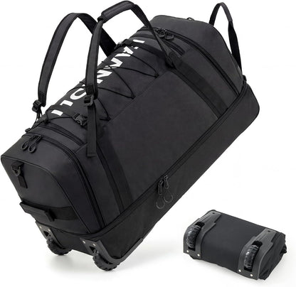 Collapsible & Expandable 100L-120L Large Rolling Duffle Bag - 30'' Waterproof Wheeled Luggage with No-Sag Heavyload Design, Lock & Soft Handle for Travel, Camping, Dorm, Moving (Red-2)