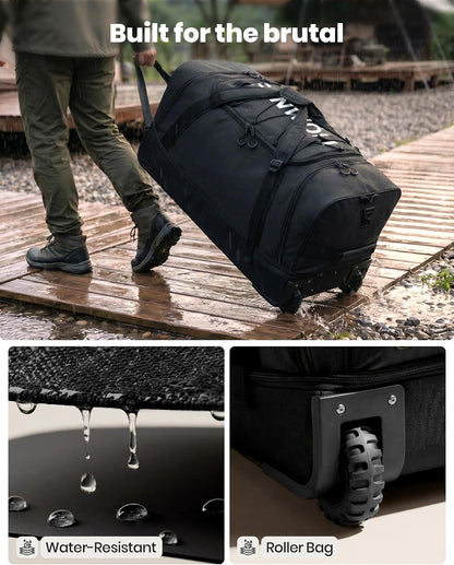 Collapsible & Expandable 100L-120L Large Rolling Duffle Bag - 30'' Waterproof Wheeled Luggage with No-Sag Heavyload Design, Lock & Soft Handle for Travel, Camping, Dorm, Moving (Red-2)