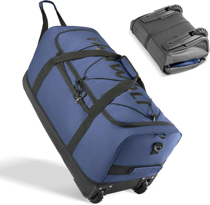 Collapsible & Expandable 100L-120L Large Rolling Duffle Bag - 30'' Waterproof Wheeled Luggage with No-Sag Heavyload Design, Lock & Soft Handle for Travel, Camping, Dorm, Moving (Red-2)