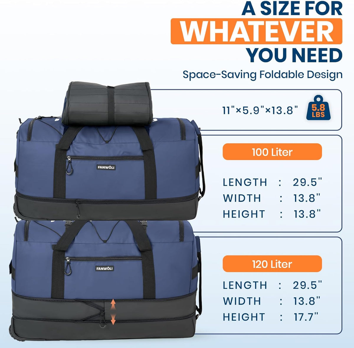 Collapsible & Expandable 100L-120L Large Rolling Duffle Bag - 30'' Waterproof Wheeled Luggage with No-Sag Heavyload Design, Lock & Soft Handle for Travel, Camping, Dorm, Moving (Red-2)
