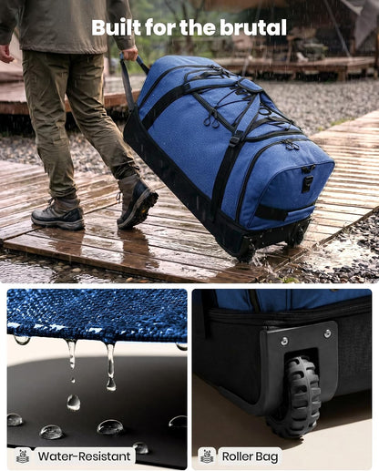 Collapsible & Expandable 100L-120L Large Rolling Duffle Bag - 30'' Waterproof Wheeled Luggage with No-Sag Heavyload Design, Lock & Soft Handle for Travel, Camping, Dorm, Moving (Red-2)