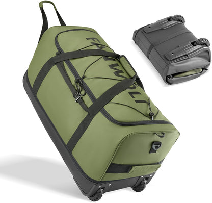 Collapsible & Expandable 100L-120L Large Rolling Duffle Bag - 30'' Waterproof Wheeled Luggage with No-Sag Heavyload Design, Lock & Soft Handle for Travel, Camping, Dorm, Moving (Red-2)